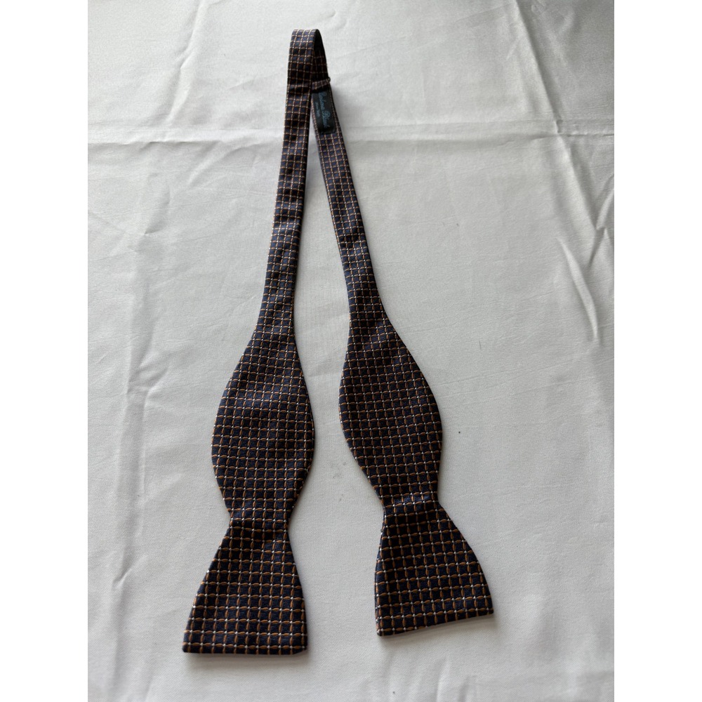 Barbara Blank Silk Bow Tie‎ Brown Grid Pattern Adjustable Neckwear